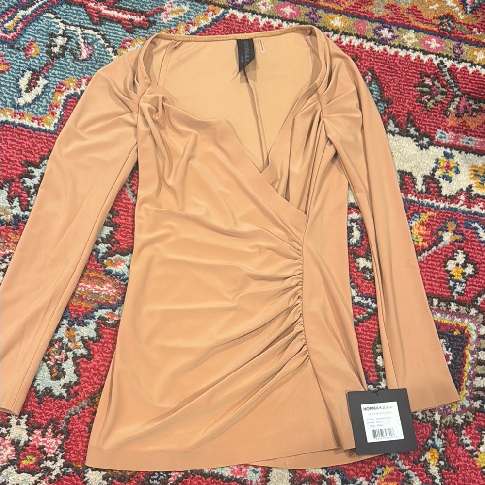 Normakamali Elegant Tan Long Sleeve Ruched Top size XS